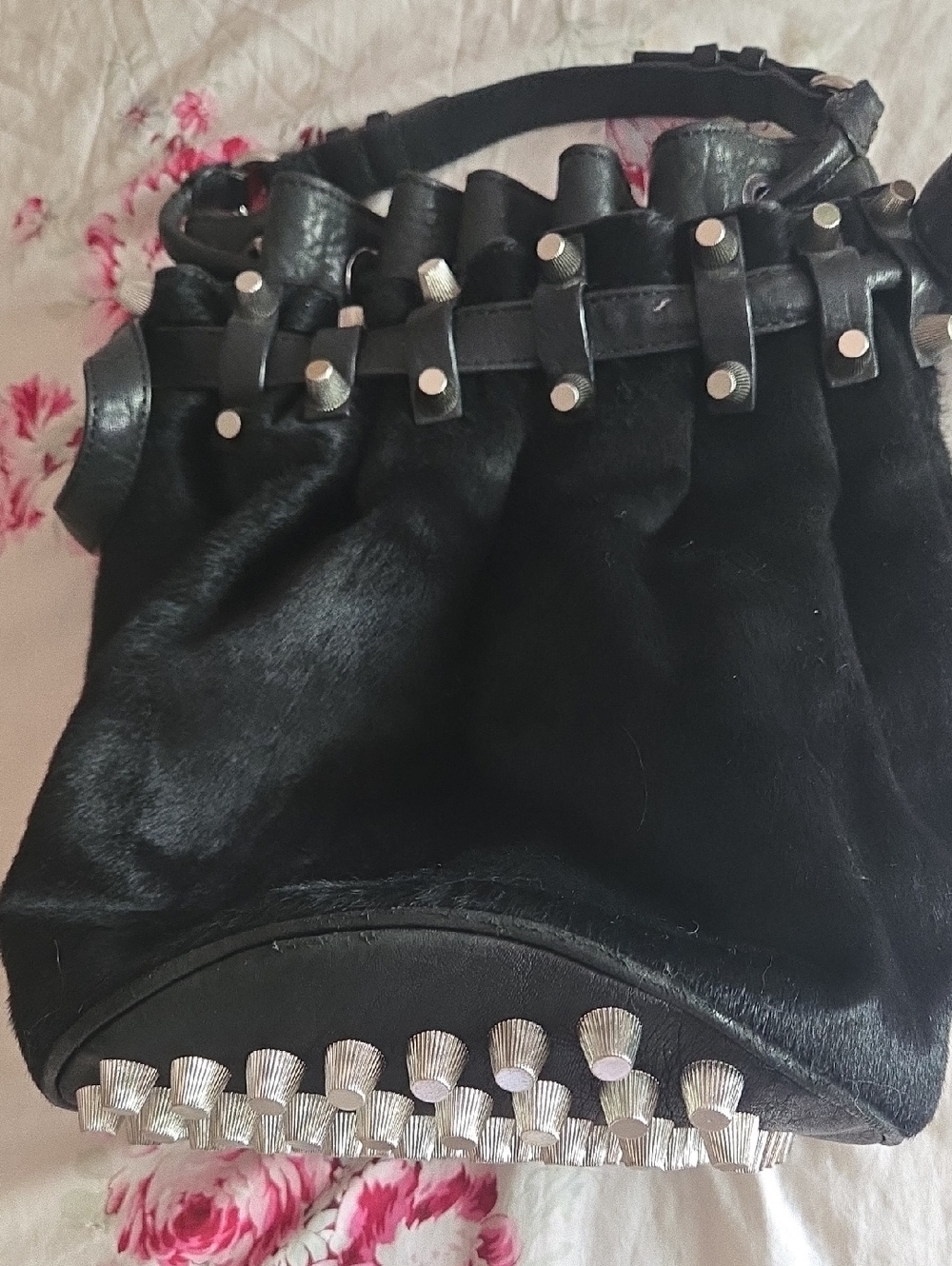 Alexander Wang Black Studded Bucket Bag with Silver Hardware